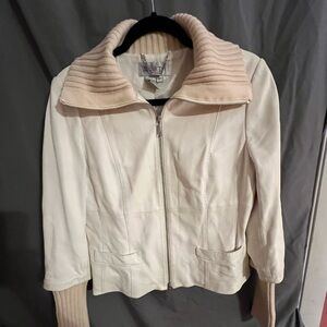 Worth 100% leather cream jacket with sweater trim. Size 12.